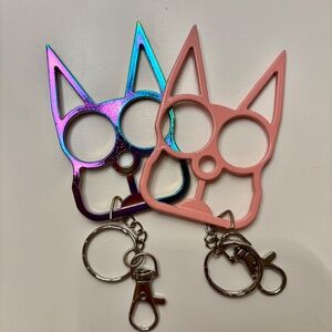 Cat Ears Metal Knuckle Protection! 2, Self Defense Safety Keychains!! Safety!